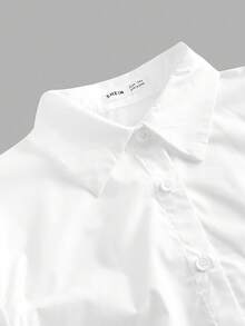 SHEIN 宽松休闲简约舒适长袖荷叶边下摆连衣裙，适合少女