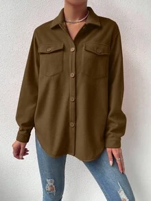 SHEIN LUNE Abrigo informal de unicolor, versátil para el otoño - Café integral - Ver 3