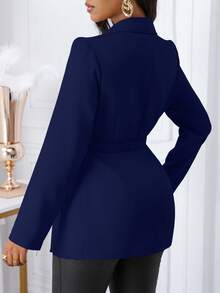 SHEIN Unity Women's Shawl Neck Cinched Waist Button Pleated Design Blazer - Navy Blue - View 2