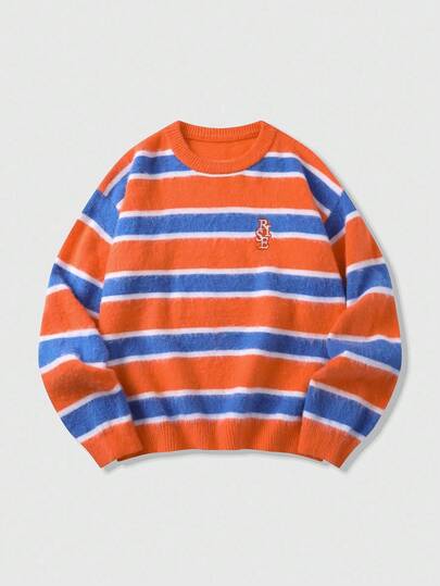 Prep Jersey de manga larga a rayas para hombre, corte holgado y acortado, otoño e invierno