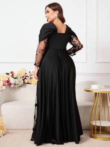 Reflora Đầm xòe cổ lệch màu trơn thanh lịch cỡ lớn dành cho nữ - màu đen - Xem 8