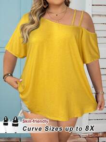 SHEIN CURVE+ Plus Size Women's Tie-Dye Print Round Neck Short Sleeve Casual Loose T-Shirt, Spring/Summer