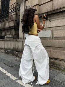 Coolane 女士夏季街头音乐节撞色降落伞裤 - 白色 - 查看 5