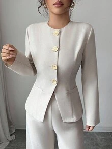 Rafferiza 女士优雅通勤长袖两件套 - 杏色 - 查看 3