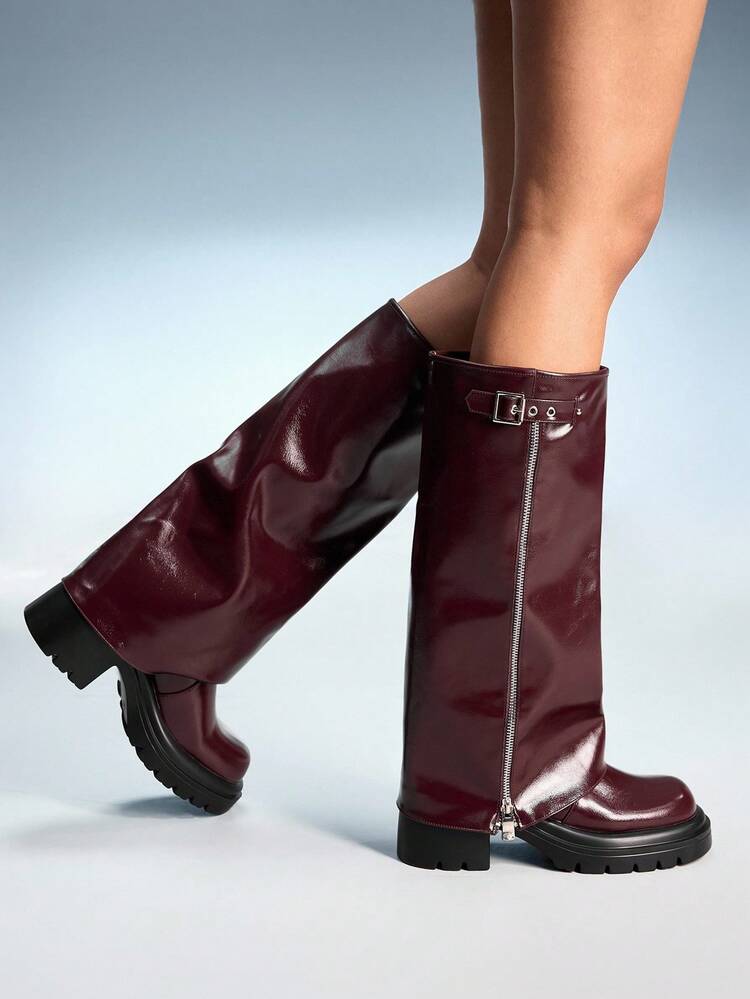 CUCCOO GRLICON Chocolate Brown Mocha Wide Leg Thick Sole Women's Over-The-Knee Boots, Suitable For Halloween, Christmas, Party, Y2K, Motorcycle Style, Autumn