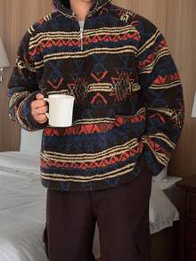 DAZY Men's Patterned Fleece Half-Zip Pullover Sweatshirt, Autumn