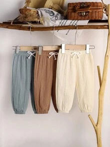 SHEIN 3pcs Baby Boys Vintage Casual Style Soft Crepe Fabric Pants, Suitable For Daily Wear And Outings, Fall Kids Clothes Winter