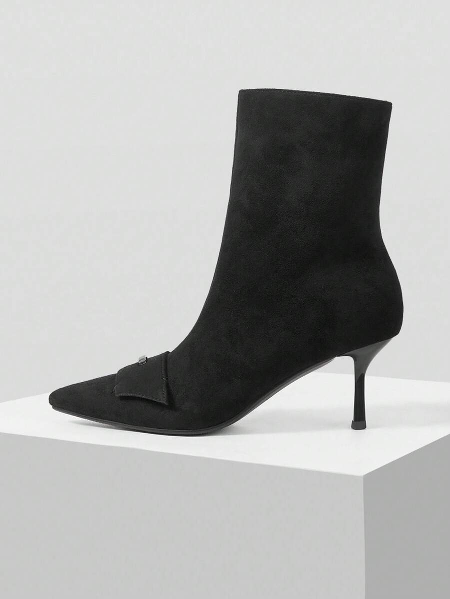 MOTF WOMEN'S FASHION SIDE ZIPPER POINTED TOE MID-CALF BOOTS - Black - View 2