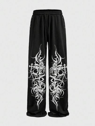Goth Pantalones deportivos holgados para hombre con gráfico de color contrastante, estilo callejero