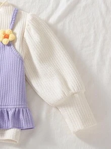SHEIN 2025年女婴时尚新款紫色二合一长袖上衣和裤子套装，可爱3D花卉图案，舒适面料，专属户外服装 - 紫色 - 查看 6