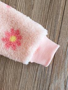 SHEIN 女婴加厚连帽拉链夹克，可爱花卉印花，秋冬