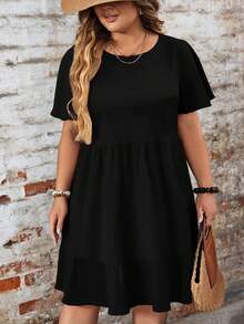 EMERY ROSE Music Festival Casual Minimalist Vacation Loose Fit Round Neck Short Sleeve Plus Size Dress, Suitable For Spring/Summer Chic Dress - Multicolor - View 4