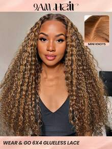 9am Hair Store Wear Go Highlight 预剪 6*4 透明蕾丝无胶水波 180% 18-28 英寸 P4/27 蜜金色蕾丝闭合假发钢琴色预拔发际线高品质发饰初学者友好型无胶前假发编织真人发质度假必备万圣节服装 - S4/27 - 查看 1