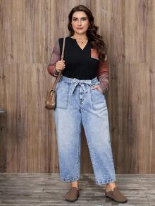 EMERY ROSE 大码女式休闲雪花水洗牛仔度假裤 - 中等水洗藍 - 查看 5