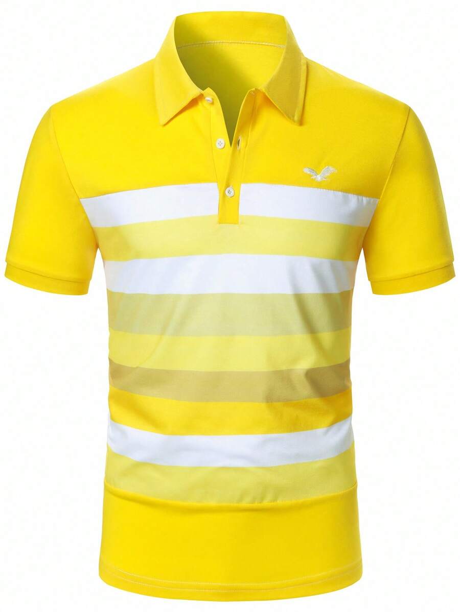 Calvornis 男式鹰条纹短袖休闲通勤 Polo 衫 - 彩色 - 查看 1