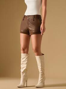 Briarwyn Shorts femme mode couleur unie taille basse, shorts  marron, shorts  femme, shorts marron femme, style Old Money - Tabac - Voir 7