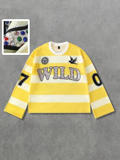 Prep Men's Sparkling Diamond Print Striped Long Sleeve T-Shirt