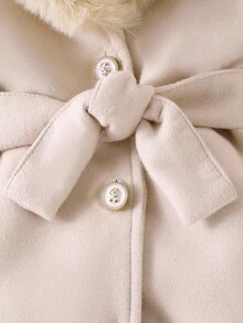 Genkimix Kids Girls (Small) Wool Blend Coat With Faux Fur Collar, Knit Stand Collar Top And Skirt 3 PiecesWinter Outfit, Elegant And Fashionable For Snowy Days Girls Winter Clothes Girls Skirt Set Faux Fur Collar Coat Toddler Girl Outfits Girls Fall Outfits - Apricot - View 7
