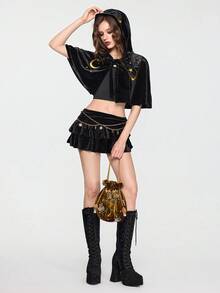 ROMWE EDITION Áo khoác nữ dáng Regular Fit thêu hình mặt trăng và ngôi sao, thích hợp cho lễ Halloween - màu đen - Xem 3