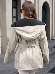 EMERY ROSE 加大码双面连帽抽绳腰部风衣 - 彩色 - 查看 6