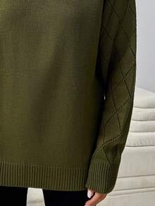 EURMUSE Áo len cổ tròn dệt kim gân cỡ nhỏ thường ngày cho nữ - Màu Khaki - Xem 7