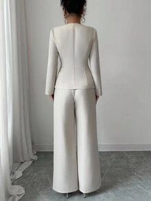 Rafferiza 女士优雅通勤长袖两件套 - 杏色 - 查看 2