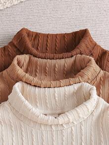 SHEIN 3件套男婴/男女通用高领罗纹双面抓绒长袖连体衣套装，棕色调，适合秋冬季节、日常外出或休闲居家穿着。 - 彩色 - 查看 3