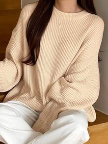 DAZY Loose Fit Crew Neck Casual Long Sleeve Sweater Fall/Winter - Apricot - View 8