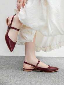 CUCCOO BIZCHIC Women's Pointed Toe Flat Maroon Strap Backless Comfortable Versatile Office Work Flats For Christmas - Burgundy - View 5