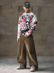 AXEPEAK Herren Lässig Pullover mit Buchstaben- und Ziffern-Muster, Rundhalsausschnitt, Langarm, Fleece, für Herbst und Winter - Weiss - Übersicht 5