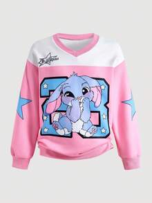 Tween-Mädchen Sweatshirt, lässiger, vielseitiger Langarm-V-Ausschnitt im amerikanischen College-Stil mit Zahlendruck, perfekt für die Schule und für draußen