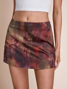 SHEIN BAE Women's Autumn And Winter Zaran Gradient Print Fashionable Sexy Mini Skirt,Winter Clothes For Women,Halloween Costume For Women, New Year Clothes ,Thanksgiving Outfit For Women,Party Outfit,Sexy Club Outfits For Women