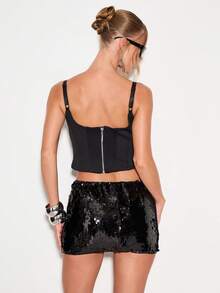 KIZN Bodycon Sequined Mini Skirt With High Shine Finish For Party Clubwear Nightout Holiday Evening Special Occasions - Black - View 2