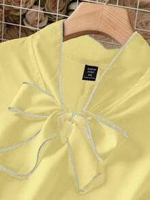 SHEIN Clasi Áo cánh màu tương phản nơ cỡ lớn cho nữ - Màu vàng - Xem 4