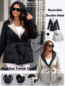 EMERY ROSE 加大码双面连帽抽绳腰部风衣 - 彩色 - 查看 3