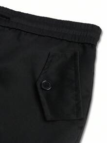 Manfinity Homme 秋季大码男士纯色抽绳腰带口袋褶皱休闲裤 - 黑色 - 查看 4