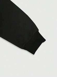 ROMWE MEN Street Life Sudadera con capucha de manga larga con estampado de rhinestones de moda para hombres, otoño - Negro - Ver 4