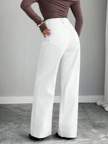 Selianne Jeans casual e versatili a gamba dritta con texture e colore unito - Bianco - Visualizzare 2