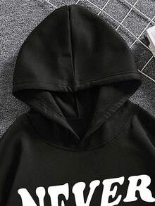 RueChic Felpa con cappuccio casual e alla moda da uomo, con stampa di cartoni animati e slogan, spalle cadenti, vestibilità ampia