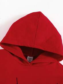 SHEIN Young Boys 2pcs/Set Street Cool Denim Look Spider Graphic Red Sweatshirt & Black Distressed Ripped High Stretchy Skinny Denim Jeans Outfit,For Young Boys Fall/Winter Clothes - Multicolor - View 3