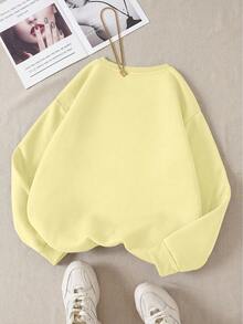 INAWLY Plus Size Women's Solid Color Round Neck Long Sleeve Casual Loose Sweatshirt, Autumn/Winter