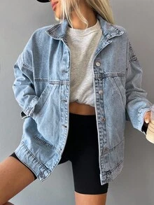 EURMUSE Oversize White Drop Shoulder Button Front Denim Jacket White Jean Jacket Oversized Jean Jacket Oversized Denim Jacket Womens Jean Jacket - White - View 7
