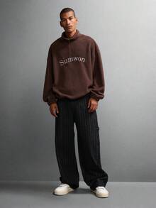 SUMWON 经典半拉链羊毛卫衣 Teddy Sherpa 冬季柔软舒适超大码卫衣立领棕色休闲家居服 - 棕色 - 查看 6