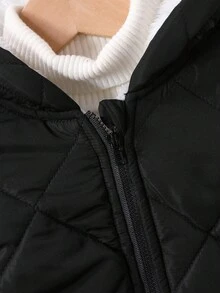 SHEIN 男婴保暖绗缝连帽外套，秋冬季休闲款，男婴冬季外套，冬季婴儿服装，绗缝冬季外套，冬季外套，男婴拉链外套，男婴连帽外套，男婴抓绒外套，男婴绗缝外套（秋季款） - 黑色 - 查看 4