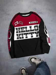 HELLO KITTY AND FRIENDS | SHEIN 男士字母图案套头圆领运动衫，秋季 - 白色 - 查看 1