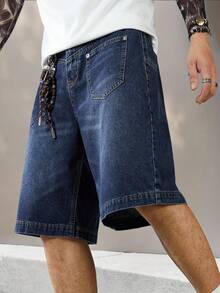 Manfinity EMRG Quần short denim Bermuda ống rộng thiết kế túi rộng cho nam - Rửa tối - Xem 5