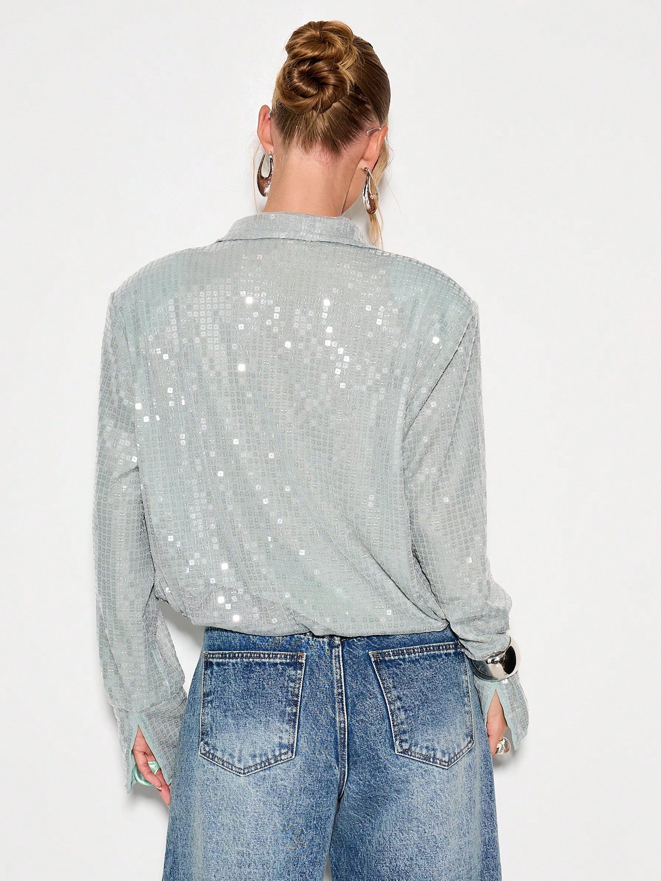 KIZN Body con colletto in paillettes metallizzate e scollatura profonda