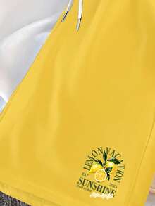 Manfinity Joysei Standard Size Men's White Fruit Lemon Print Sleeveless Tank Top, Fitted Muscle Tee Set, Summer Vibe, Suitable For Couples Matching