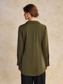 House of One Blusa casual de mujer de manga larga con cuello y frente retorcido, para verano y otoño