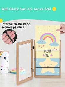 SHEIN 1 Stück A4 Größe Kunstrahmen, hölzerner Wandbild-Rahmen mit magnetischer Klapptür zum Ausstellen und Aufbewahren von Kunstwerken, Zeichnungen, Urkunden und Diplomen, modernes Wohndekoration Geschenk für Geburtstag und Abschluss - Braun - Übersicht 3